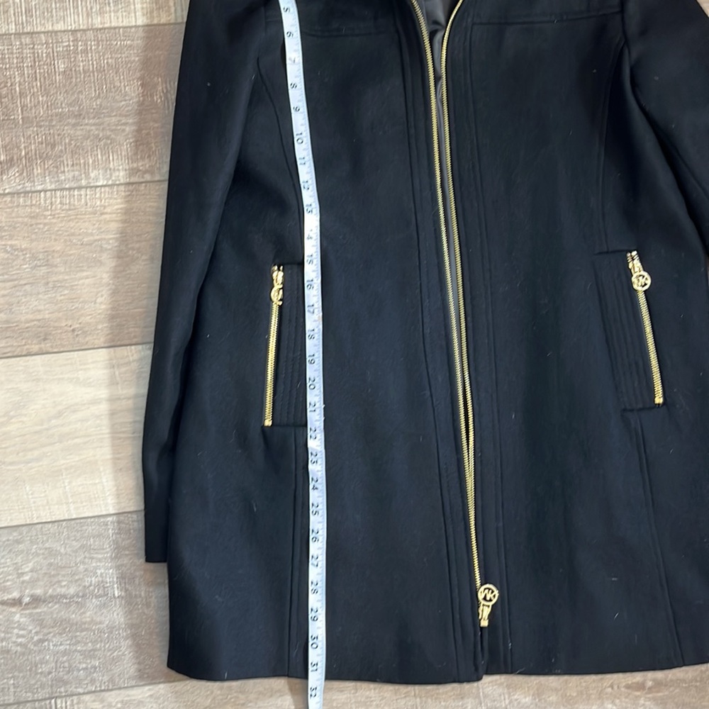 Michael Kors Black and Gold Wool Jacket Removable Hood Zipper Pockets XL - Picture 11 of 12